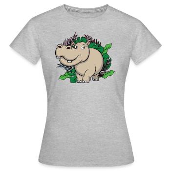 Hippo Jungle, roi de la jungle - T-shirt Femme - gris chiné - Devant - AI Model Female 172 dark (172cm)