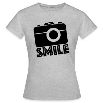 Smile, Kamera Youtube Instagram Facebook - Frauen T-Shirt - Grau meliert - Vorne - AI Model Female 172 dark (172cm)