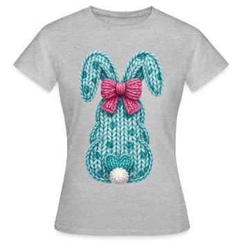 Osterhase von hinten Schleife Faux Yarn Ostern - Frauen T-Shirt - Grau meliert - Vorne - AI Model Female 172 dark (172cm)
