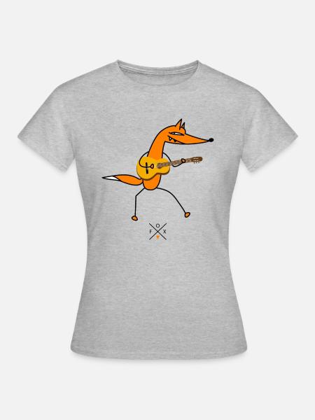 Schlauer Gitarrist- Fuchs - Frauen T-Shirt - Grau meliert