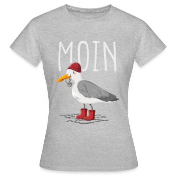 Moin Möwe Seemann - Frauen T-Shirt - Grau meliert - Vorne - AI Model Female 172 dark (172cm)