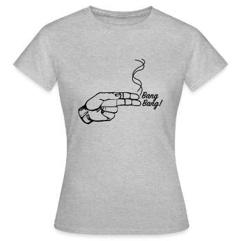 Bang Bang | Main, pistolet, photos amusantes - T-shirt Femme - gris chiné - Devant - AI Model Female 172 dark (172cm)