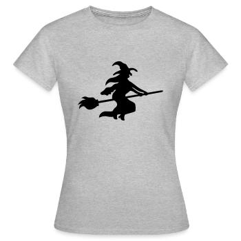 Sorcière sur balai - Halloween - T-shirt Femme - gris chiné - Devant - AI Model Female 172 dark (172cm)