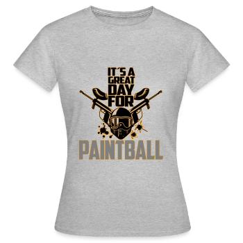 Farben änderbar | Paintball Airsoft Markierer - Frauen T-Shirt - Grau meliert - Vorne - AI Model Female 172 dark (172cm)