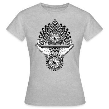 Illuminati Pyramide & allsehendes Auge im Dreieck - Frauen T-Shirt - Grau meliert - Vorne - AI Model Female 172 dark (172cm)