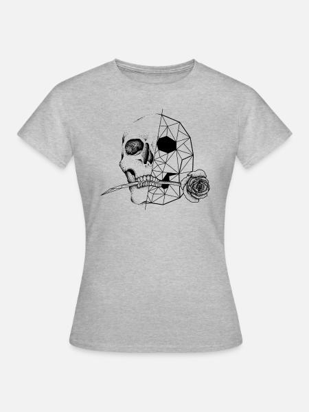 Totenkopf mit Rose - Frauen T-Shirt - Grau meliert