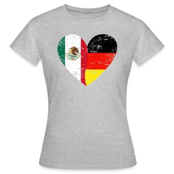 Mexico Germany Grunge Flaggenherz - Frauen T-Shirt - Grau meliert - Vorne - AI Model Female 172 dark (172cm)