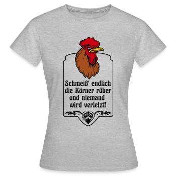 Niemand wird verletzt - grimmiger Hahn - Frauen T-Shirt - Grau meliert - Vorne - AI Model Female 172 dark (172cm)