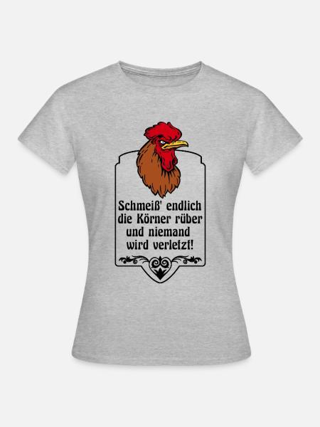 Niemand wird verletzt - grimmiger Hahn - Frauen T-Shirt - Grau meliert