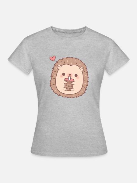 Süßer kleiner Igel liebt Bubble Tea - Frauen T-Shirt - Grau meliert