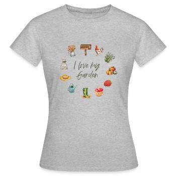 I love my garden Gartenliebe Design - Frauen T-Shirt - Grau meliert - Vorne - AI Model Female 172 dark (172cm)