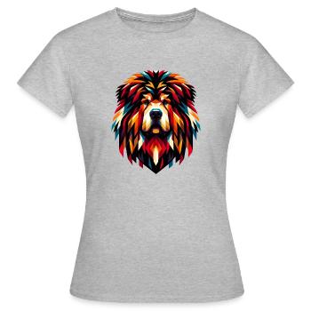 Farbenfroher tibetischer Mastiff: Geometrisches Hundemosaik - Frauen T-Shirt - Grau meliert - Vorne - AI Model Female 172 dark (172cm)