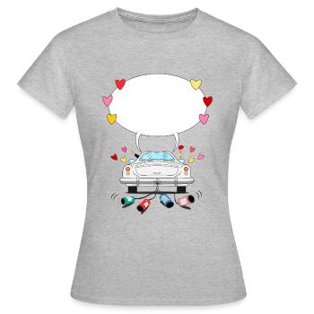 Hochzeitsauto mit Sprechblase in Silber - Frauen T-Shirt - Grau meliert - Vorne - AI Model Female 172 dark (172cm)
