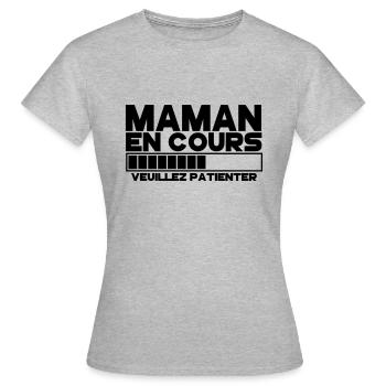 maman(veuillez patienter) - T-shirt Femme - gris chiné - Devant - AI Model Female 172 dark (172cm)