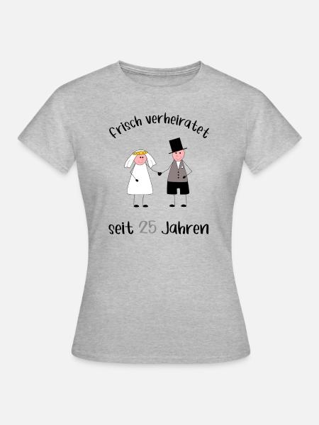 Frisch verheiratet seit 25 Jahren Silberhochzeit - Frauen T-Shirt - Grau meliert