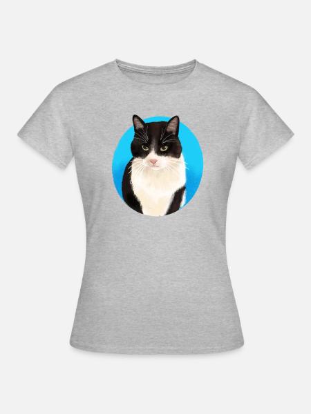 Schwarz-Weiß-Katze - Frauen T-Shirt - Grau meliert