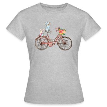Fahrrad mit Tieren und Blumen - Frauen T-Shirt - Grau meliert - Vorne - AI Model Female 172 dark (172cm)