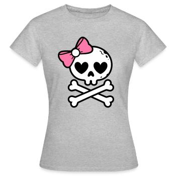 Cute Pink Bow Skull and Crossbones - Women's T-Shirt - heather grey - Front - AI Model Female 172 dark (172cm)