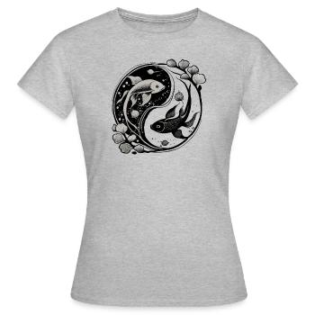 Yin und Yang, Symbol der Gelassenheit - Frauen T-Shirt - Grau meliert - Vorne - AI Model Female 172 dark (172cm)