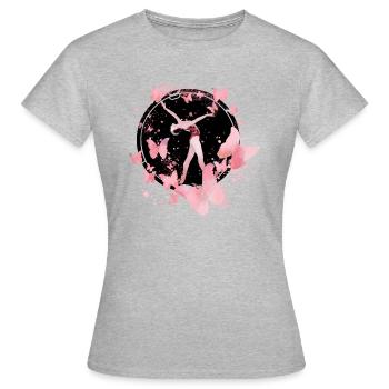rhönrad,rad,tuniererin, sportlerin,bunt,graffiti - Frauen T-Shirt - Grau meliert - Vorne - AI Model Female 172 dark (172cm)