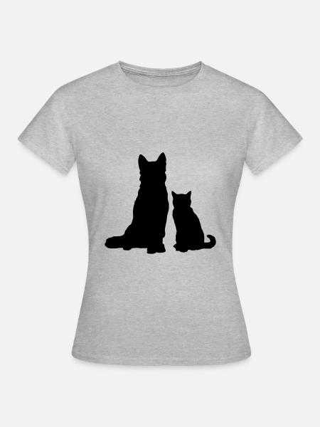 Honden- en katten silhouet / kat & hond silhouet - Vrouwen T-shirt - grijs gemêleerd