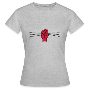 Protestsymbol mit Stacheldraht. Geballte Faust. - Frauen T-Shirt - Grau meliert - Vorne - AI Model Female 172 dark (172cm)