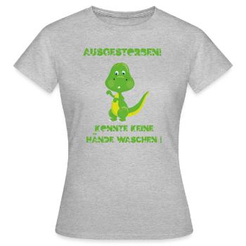 Ein lustiges Dino Hygiene Shirt mit dem Spruch Aus - Frauen T-Shirt - Grau meliert - Vorne - AI Model Female 172 dark (172cm)