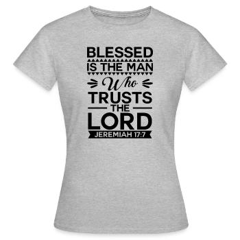 Gesegnet ist der Mann der dem Herrn vertraut Jesus - Frauen T-Shirt - Grau meliert - Vorne - AI Model Female 172 dark (172cm)
