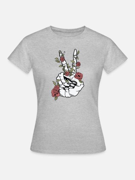 Friedenszeichen Skelett Positivität Frieden - Frauen T-Shirt - Grau meliert