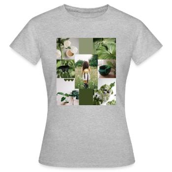 happy lifestyle | grüne trendy Collage - Frauen T-Shirt - Grau meliert - Vorne - AI Model Female 172 dark (172cm)