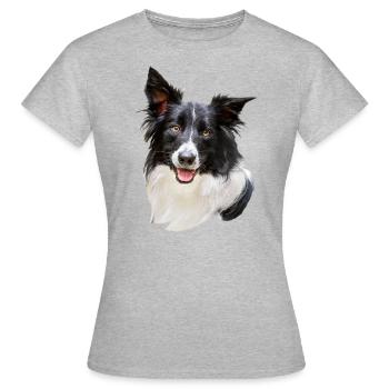 Border Collie Hundekopf - Frauen T-Shirt - Grau meliert - Vorne - AI Model Female 172 dark (172cm)