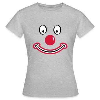 Clownsgesicht mit roter Nase. Clownsgesicht - Frauen T-Shirt - Grau meliert - Vorne - AI Model Female 172 dark (172cm)