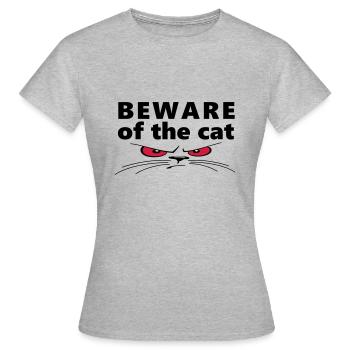Slogan beware of the cat. Watch out for the cat. - Women's T-Shirt - heather grey - Front - AI Model Female 172 dark (172cm)