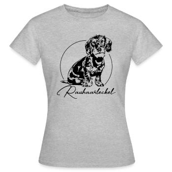 RAUHAARTECKEL Teckel Jagdhunde Jagdhund Wilsigns - Frauen T-Shirt - Grau meliert - Vorne - AI Model Female 172 dark (172cm)