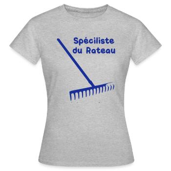 specialiste du rateau humour drole - T-shirt Femme - gris chiné - Devant - AI Model Female 172 dark (172cm)