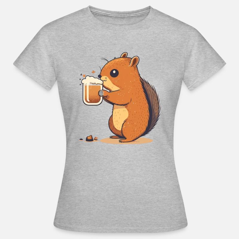 Süßes Eichhörnchen mit Bier - Frauen T-Shirt - Grau meliert