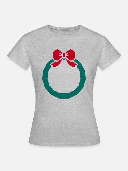 Weihnachtskranz mit rotem Band - Frauen T-Shirt - Grau meliert