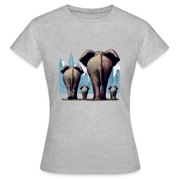 Pachydermes de la famille des éléphants dans la grande ville - T-shirt Femme - gris chiné - Devant - AI Model Female 172 dark (172cm)