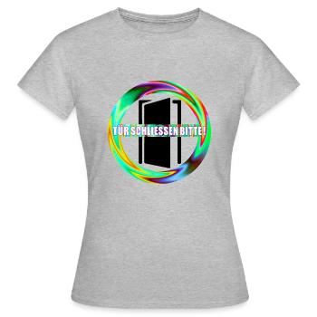 Tuer schliessen bitte | Tür schließen bitte - Frauen T-Shirt - Grau meliert - Vorne - AI Model Female 172 dark (172cm)