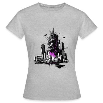Science fiction in the devastated city - Women's T-Shirt - heather grey - Front - AI Model Female 172 dark (172cm)