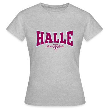 HALLE AN DER SAALE - Frauen T-Shirt - Grau meliert - Vorne - AI Model Female 172 dark (172cm)