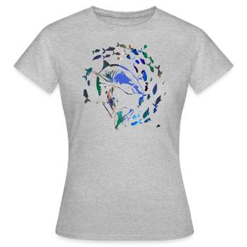 fischschwarm,fische,malerei,graffiti,Hai - Frauen T-Shirt - Grau meliert - Vorne - AI Model Female 172 dark (172cm)
