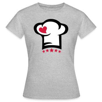 Cuisiner, coeur, chef, cuisine, toque, 5 étoiles - T-shirt Femme - gris chiné - Devant - AI Model Female 172 dark (172cm)