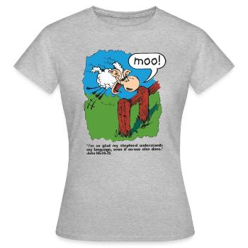 Dieu est mon berger - meuh ! - T-shirt Femme - gris chiné - Devant - AI Model Female 172 dark (172cm)
