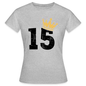 15 Krone 15. Geburtstag 15 Jahre - Frauen T-Shirt - Grau meliert - Vorne - AI Model Female 172 dark (172cm)