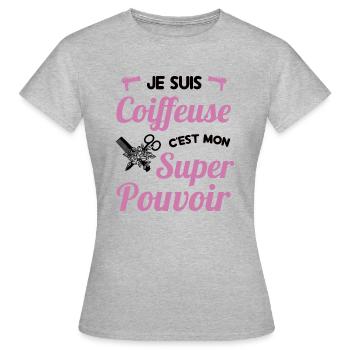 Je suis coiffeuse c'est mon super pouvoir humour - T-shirt Femme - gris chiné - Devant - AI Model Female 172 dark (172cm)