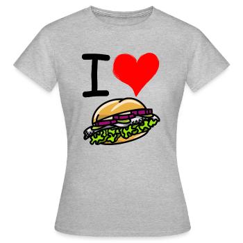 Lecker Bismarckbrötchen - I Love Bismarck Herz - Frauen T-Shirt - Grau meliert - Vorne - AI Model Female 172 dark (172cm)