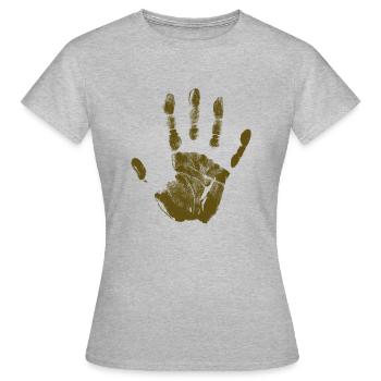 Empreinte de main, identité peinte, doigts et paume - T-shirt Femme - gris chiné - Devant - AI Model Female 172 dark (172cm)
