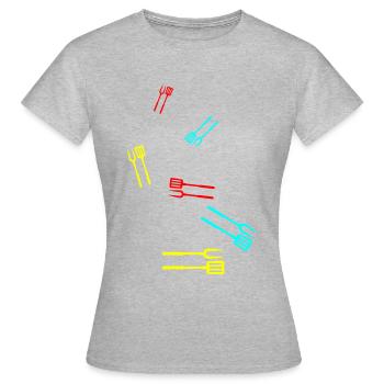 Grillzange Grillen Symbol - Frauen T-Shirt - Grau meliert - Vorne - AI Model Female 172 dark (172cm)