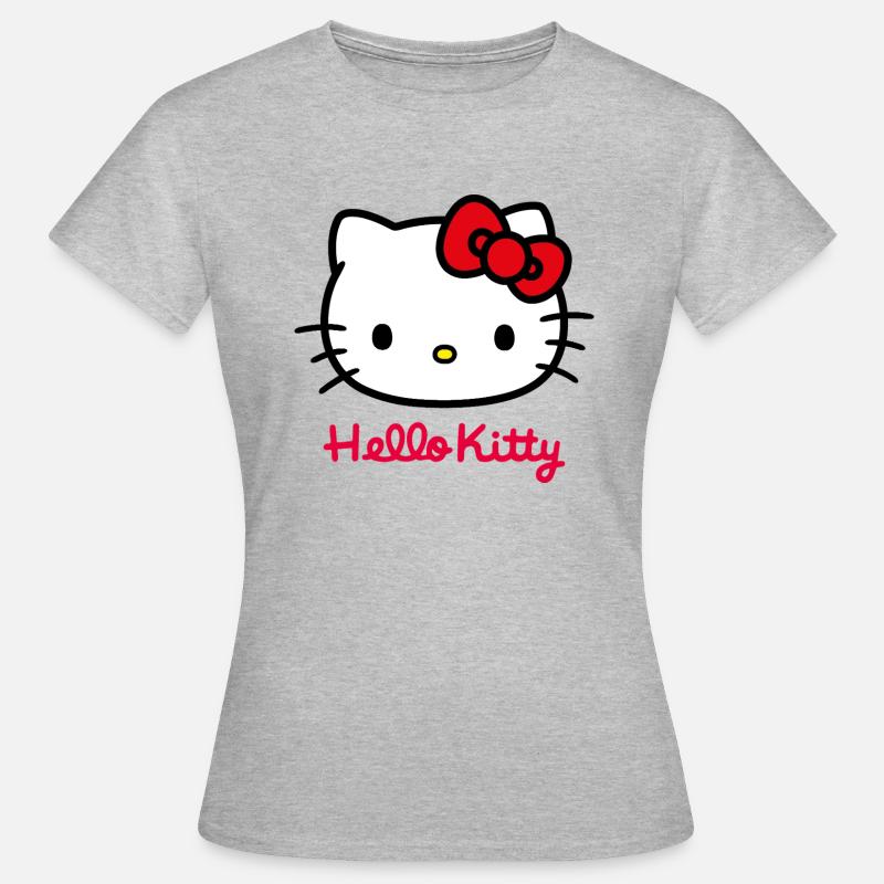 Hello Kitty Klassisch Mit Hello Kitty Schriftzug - Frauen T-Shirt - Grau meliert